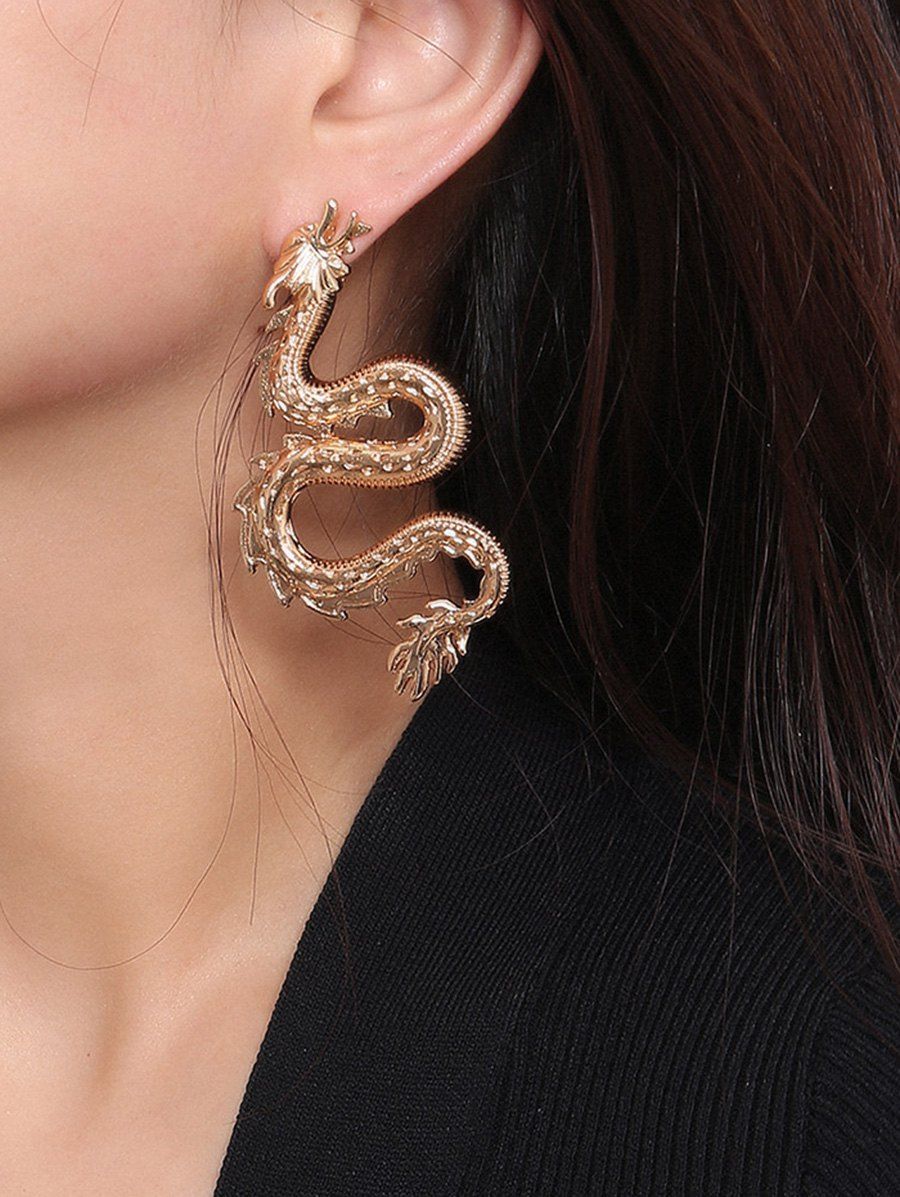 

Dragon Shape Carved Stud Earrings, Gold