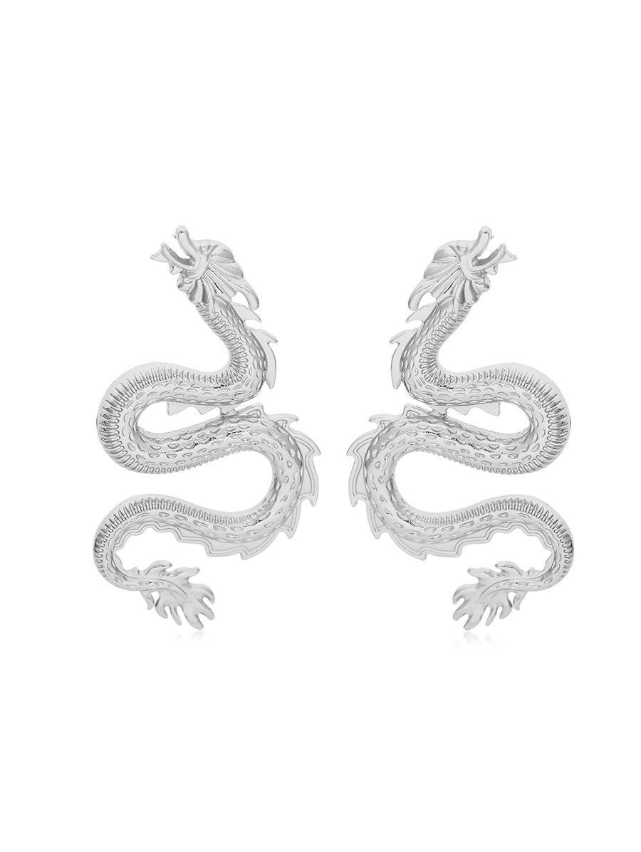 

Dragon Shape Carved Stud Earrings, Silver
