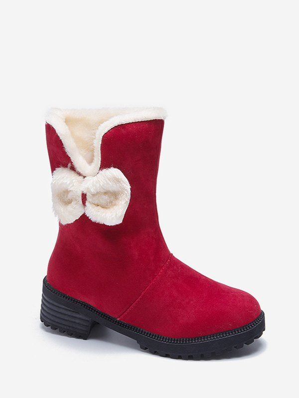 

Bowknot Slip On Mid Calf Snow Boots, Red wine