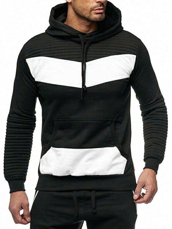

Color Spliced Drape Panel Casual Hoodie, White