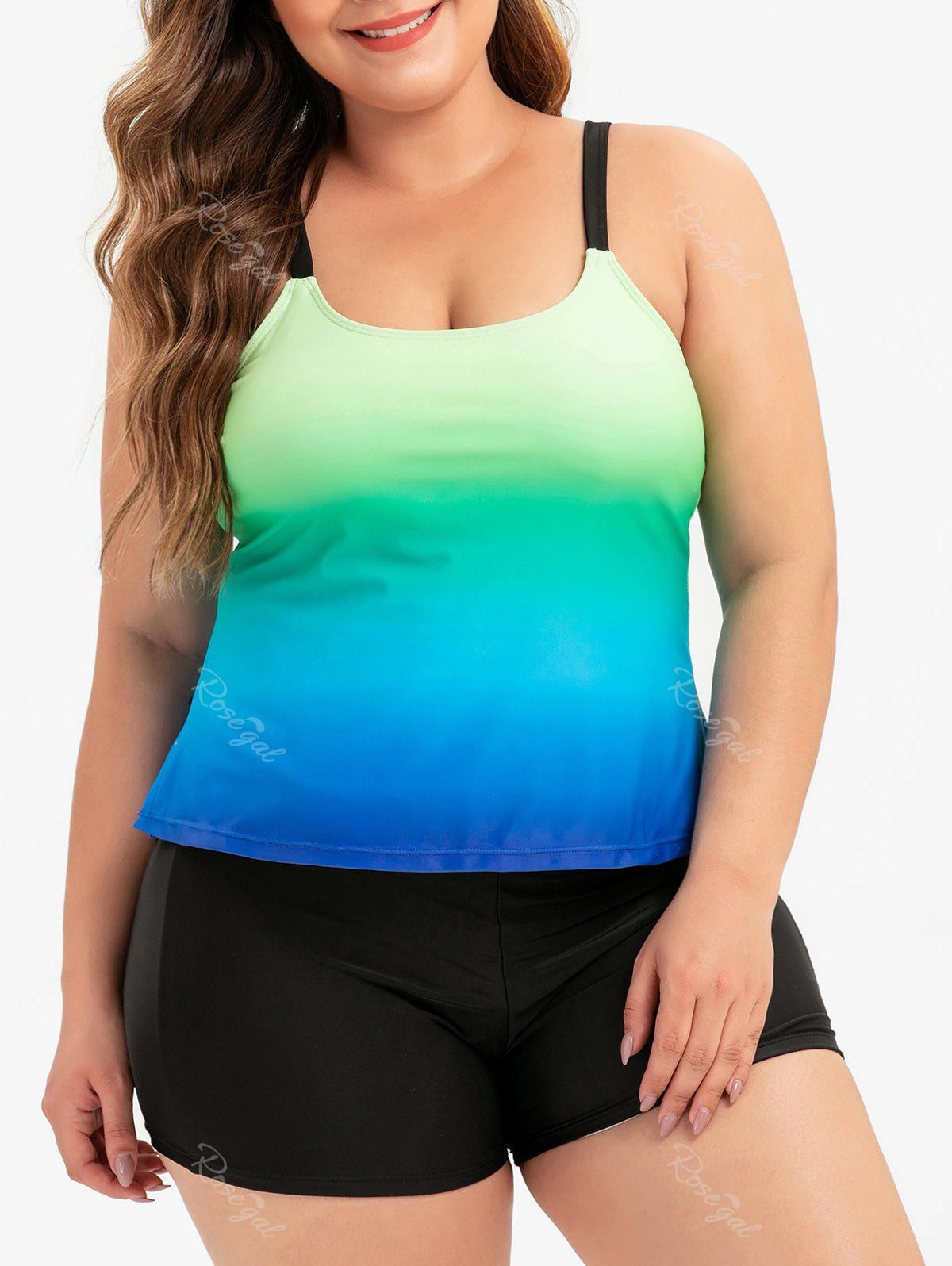 

Plus Size Ombre Color Tankini Swimwear, Green