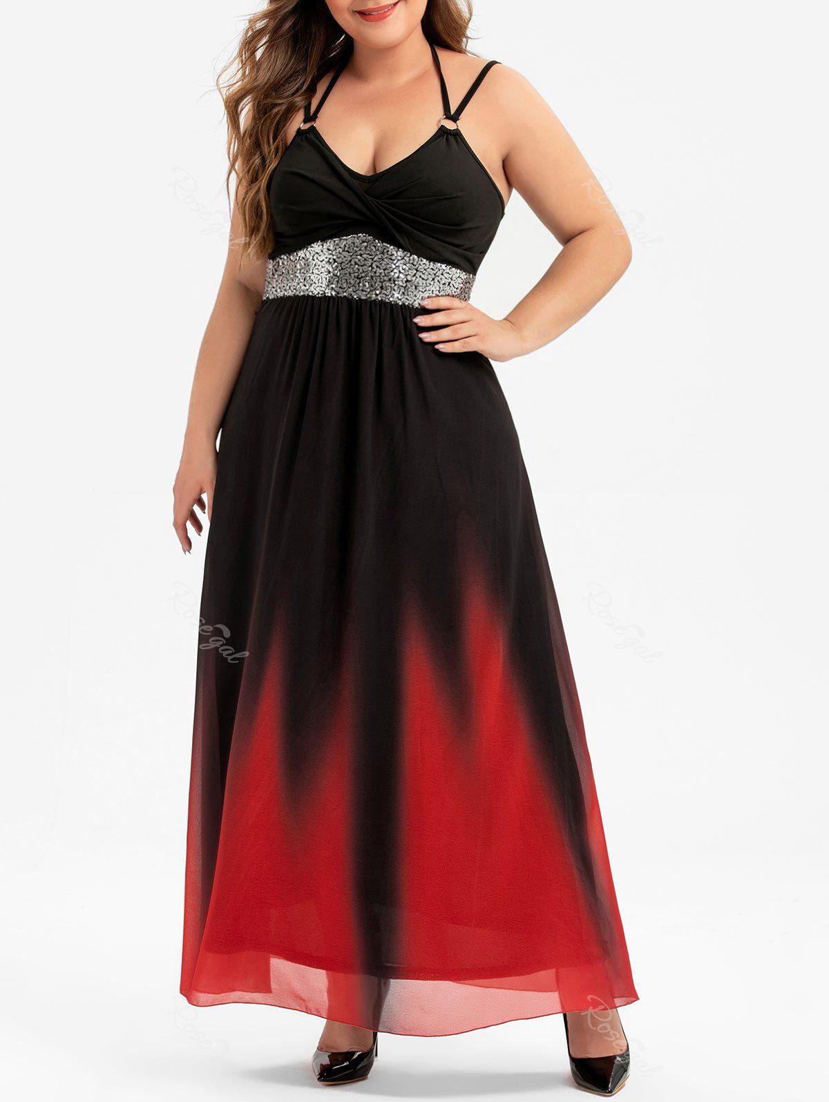

Plus Size Sequin Front Twist Ombre Maxi Cocktail Party Dress, Multi