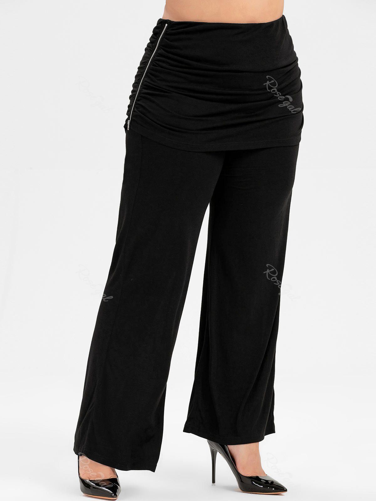 

Plus Size Ruched Zipper High Rise Skort Pants, Black