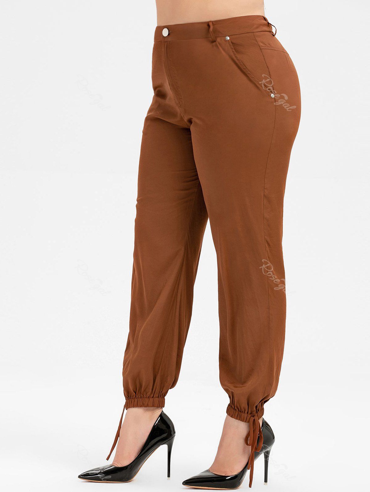 

Plus Size Zip Fly Ribbon Pants, Brown