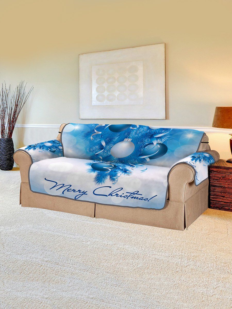 

Christmas Tree Balls Greeting Pattern Couch Cover, Silk blue