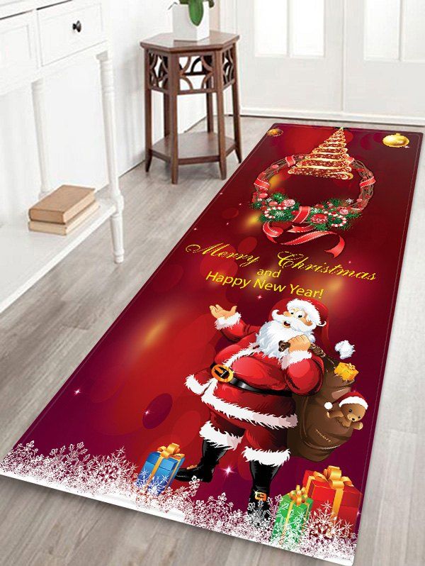 

Christmas Tree Wreath Santa Claus Pattern Water Absorption Area Rug, Multi