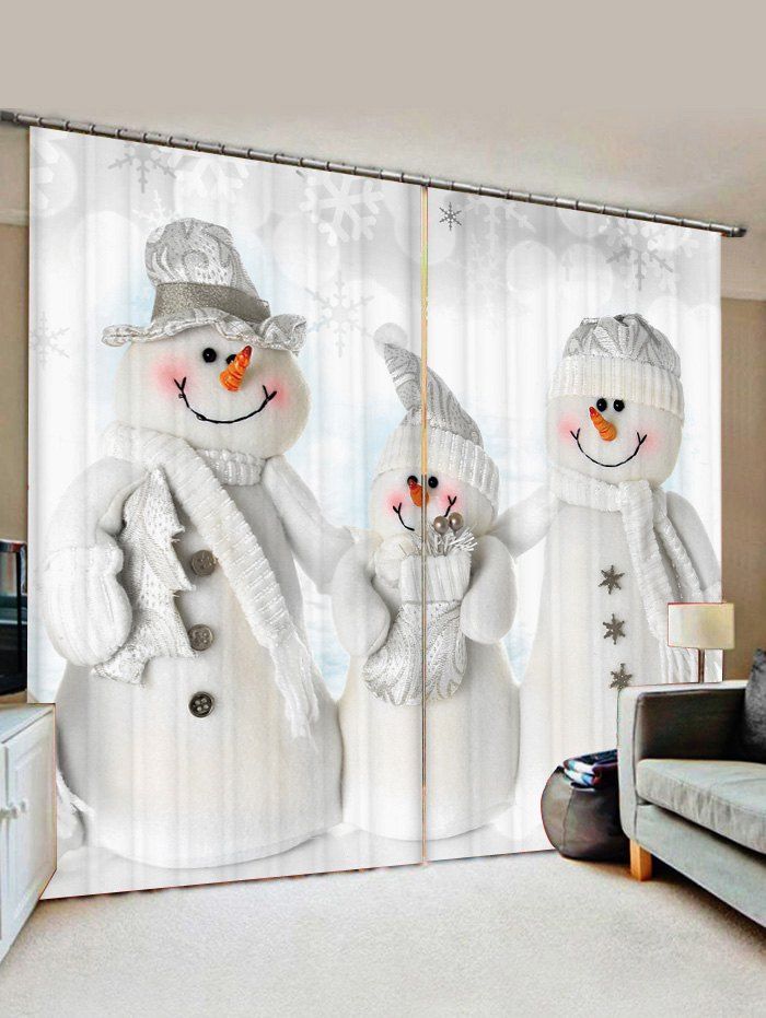 

2 Panels Christmas Snowmen Family Print Window Curtains, Crystal cream