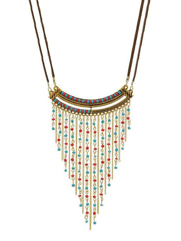

Bohemian Turquoise Beads Fringe Rope Necklace, Gold