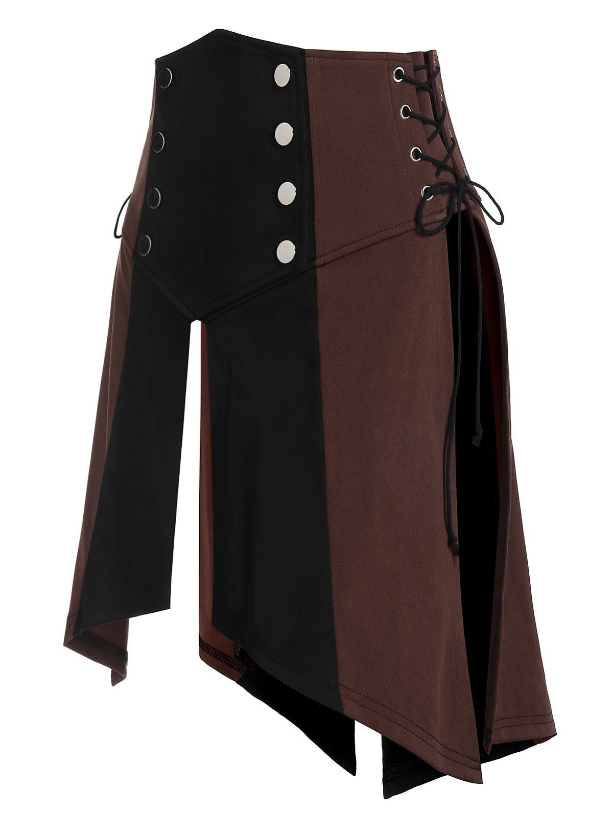 

Mock Button High Slit Lace-up Contrast Skirt, Multi-a