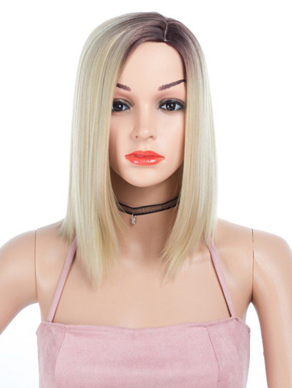

Synthetic Side Part Medium Ombre Straight Wig, Blanched almond