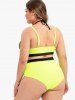 Plus Size Fishnet Overlay Ruched Bikini Swimsuit -  