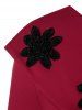 Plus Size Tie Skew Collar Flower Embellished Tunic Tee -  