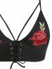 Harness Lace Up Rose Embroidered Plus Size Bikini Swimsuit -  