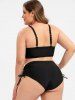 Plus Size Floral Embroidered Mesh Overlay Lace-up Bikini Swimsuit -  