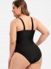 Laddering Cut Out Lace Panel Plus Size One-piece Swimsuit -  