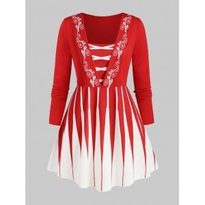

Plus Size Christmas Printed Skirted T Shirt, Red