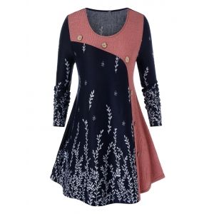 

Plus Size Colorblock Sea Grass Print T Shirt, Cadetblue