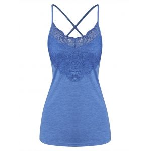 

Plain Cross Back Lace Panel Tank Top, Cornflower blue
