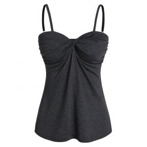 

Spaghetti Strap Front Twist Heathered Tank Top, Ash gray