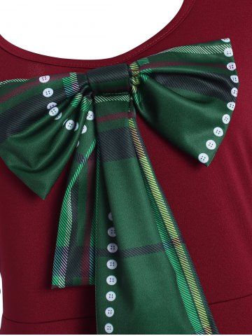 

Plus Size Christmas Detachable Bowknot Plaid Dress, Red wine