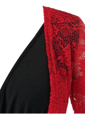

Plus Size Contrast Lace Surplice Knee Length Dress, Black