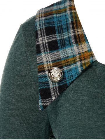 

Plus Size Plaid Button Embellished Skirted T-shirt, Deep green