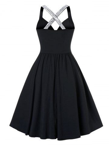 

Plus Size Sequin Crisscross Party Cocktail Dress, Black