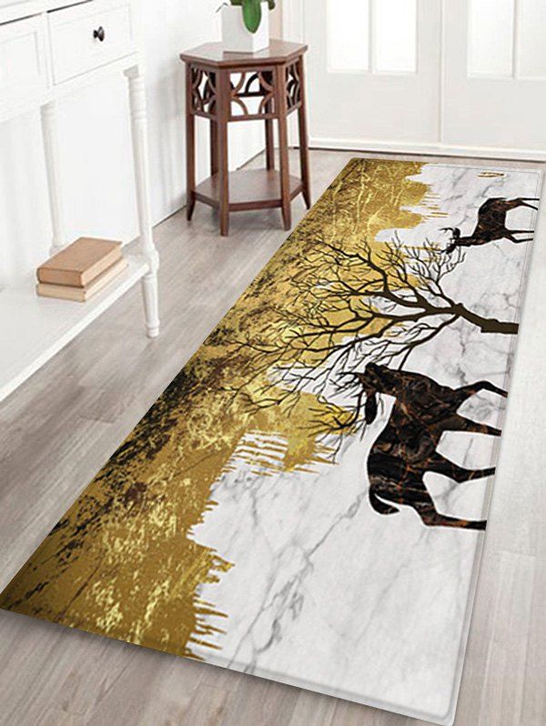 

Elks and Tree Pattern Water Absorption Area Rug, Multi-a