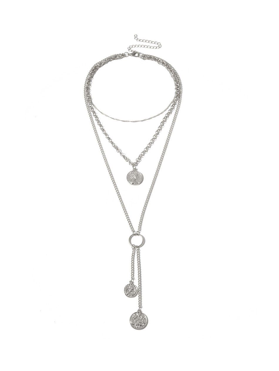 

Pendant Coin Tassel Layers Necklace, Silver