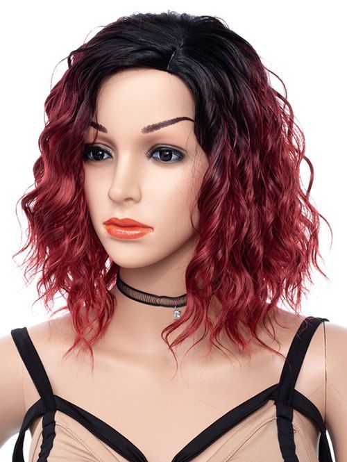 

Side Part Medium Ombre Synthetic Wavy Wig, Red wine