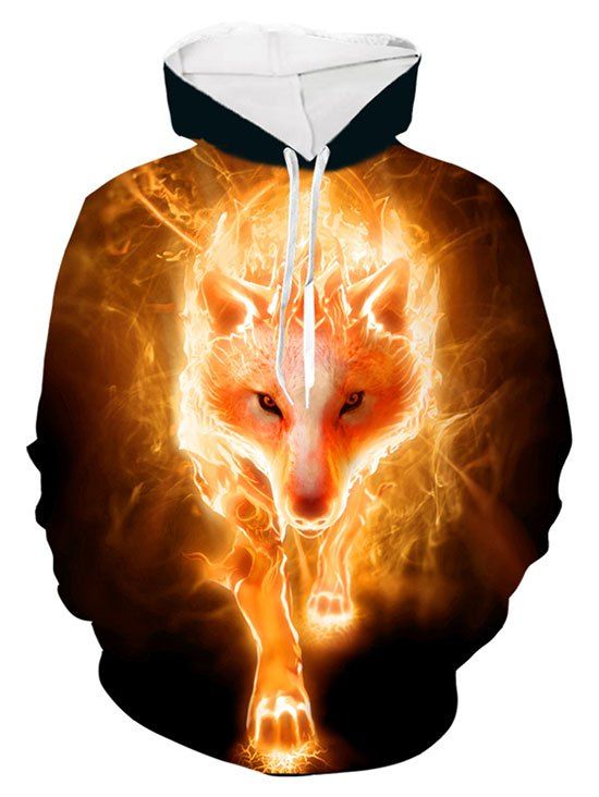 

Wolf 3D Print Casual Drawstring Hoodie, Bee yellow