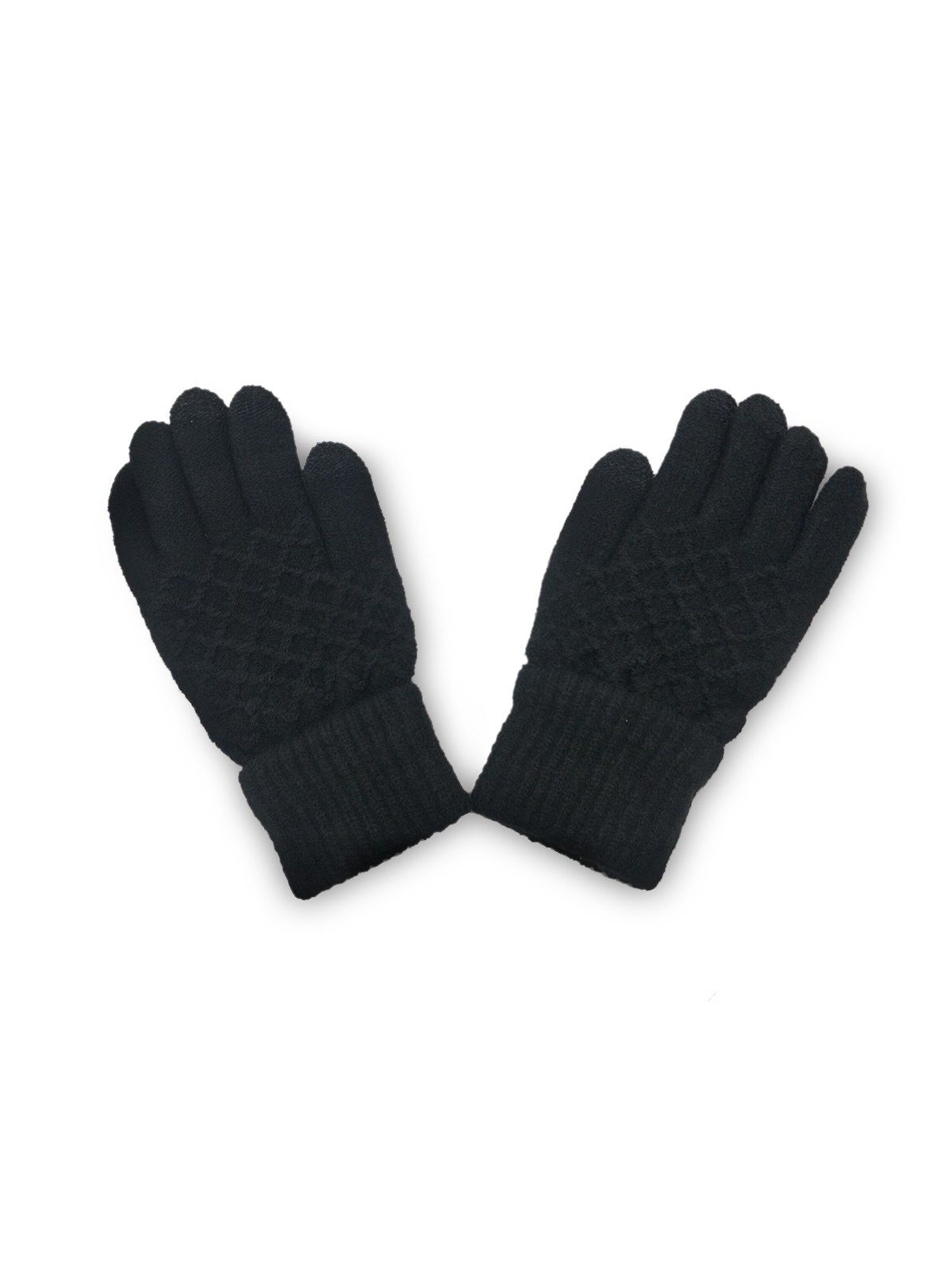 

Winter Fleece Solid Telefingers Knitted Gloves, Black