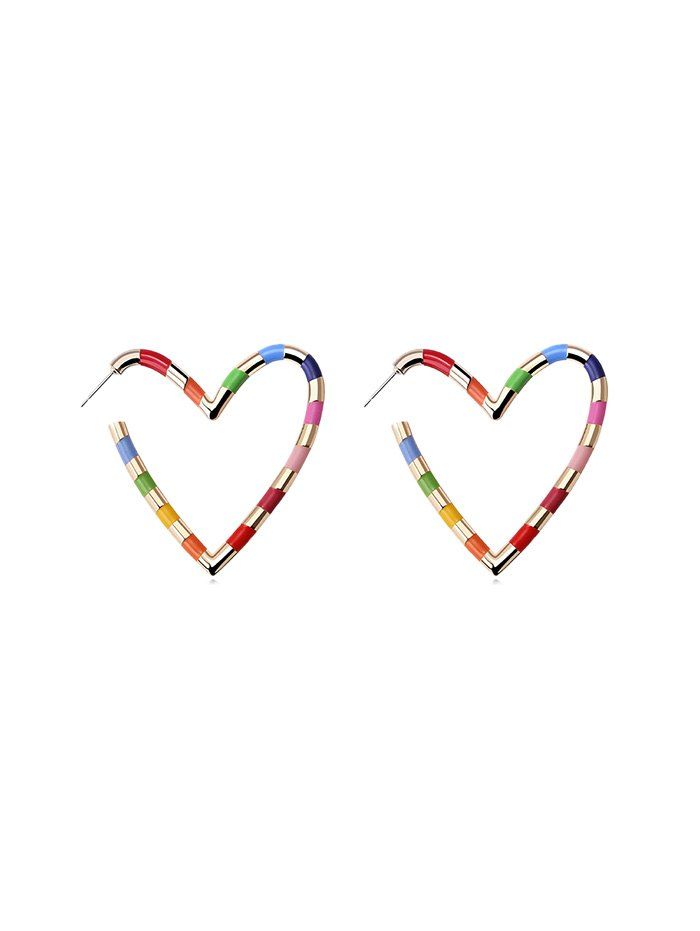 

Heart Shape Rainbow Color Stud Earrings, Gold