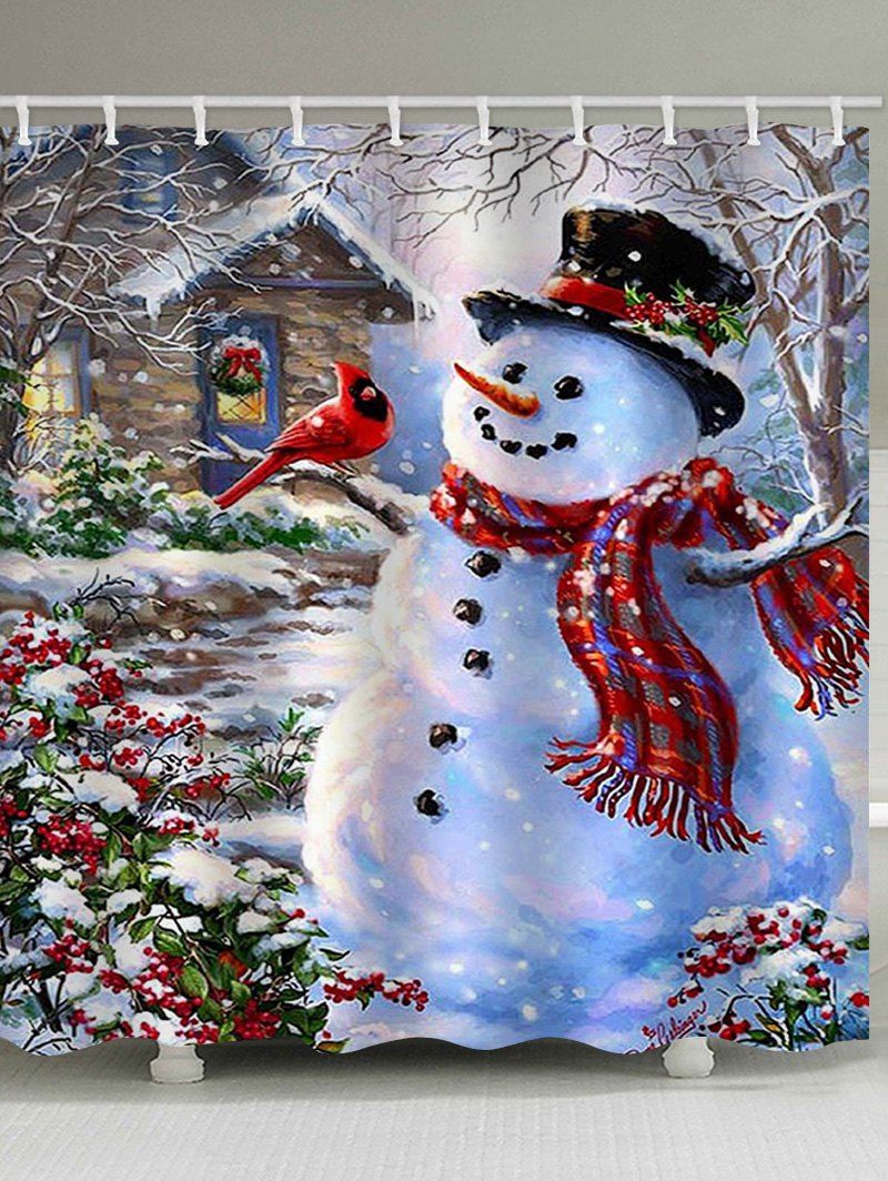 

Christmas Snowman Bird Waterproof Shower Curtain, Multi