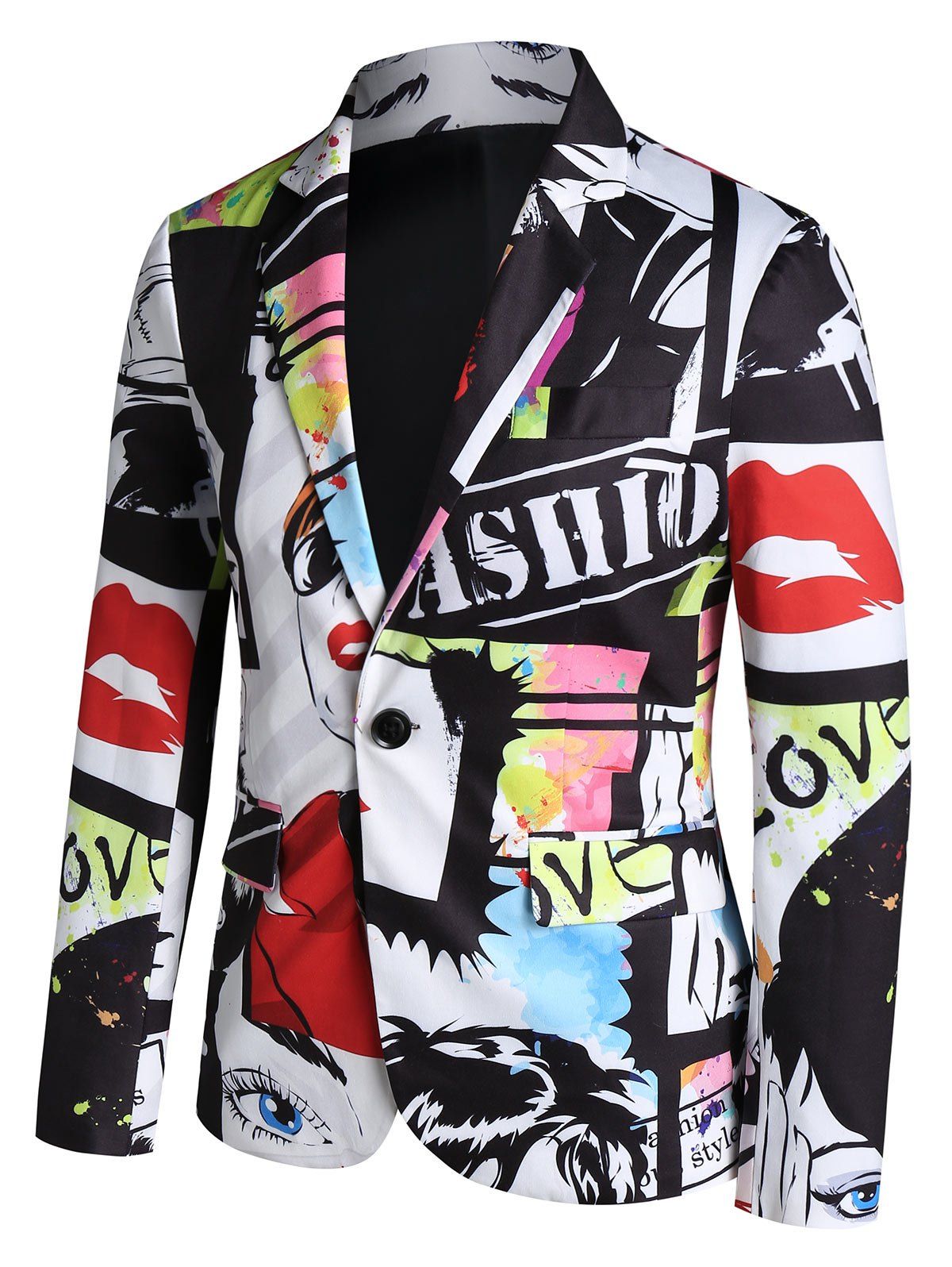 

Graffiti Print One Button Blazer, Multi-a