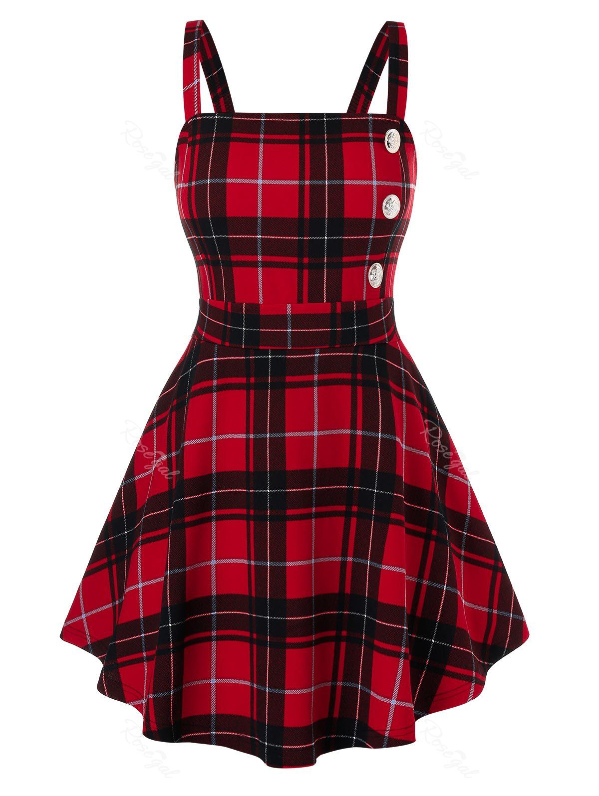 

Plus Size Plaid Print Mock Button Flare Tank Top, Red