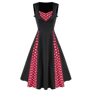 

Polka Dot Panel Button Fit And Flare Dress, Lava red