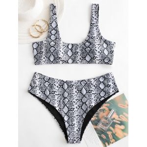 

Back Closure Snake Print Plus Size Bikini Swimsuit, Black