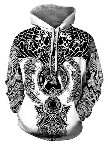 Sweat à Capuche Imprimé avec Poche Kangourou à Cordon - WHITE - XL