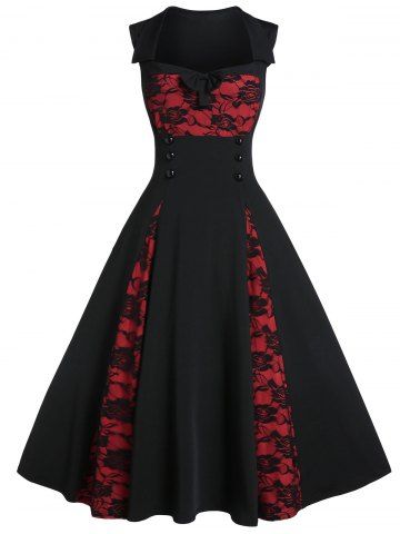 Two Tone Rose Lace A Line Dress