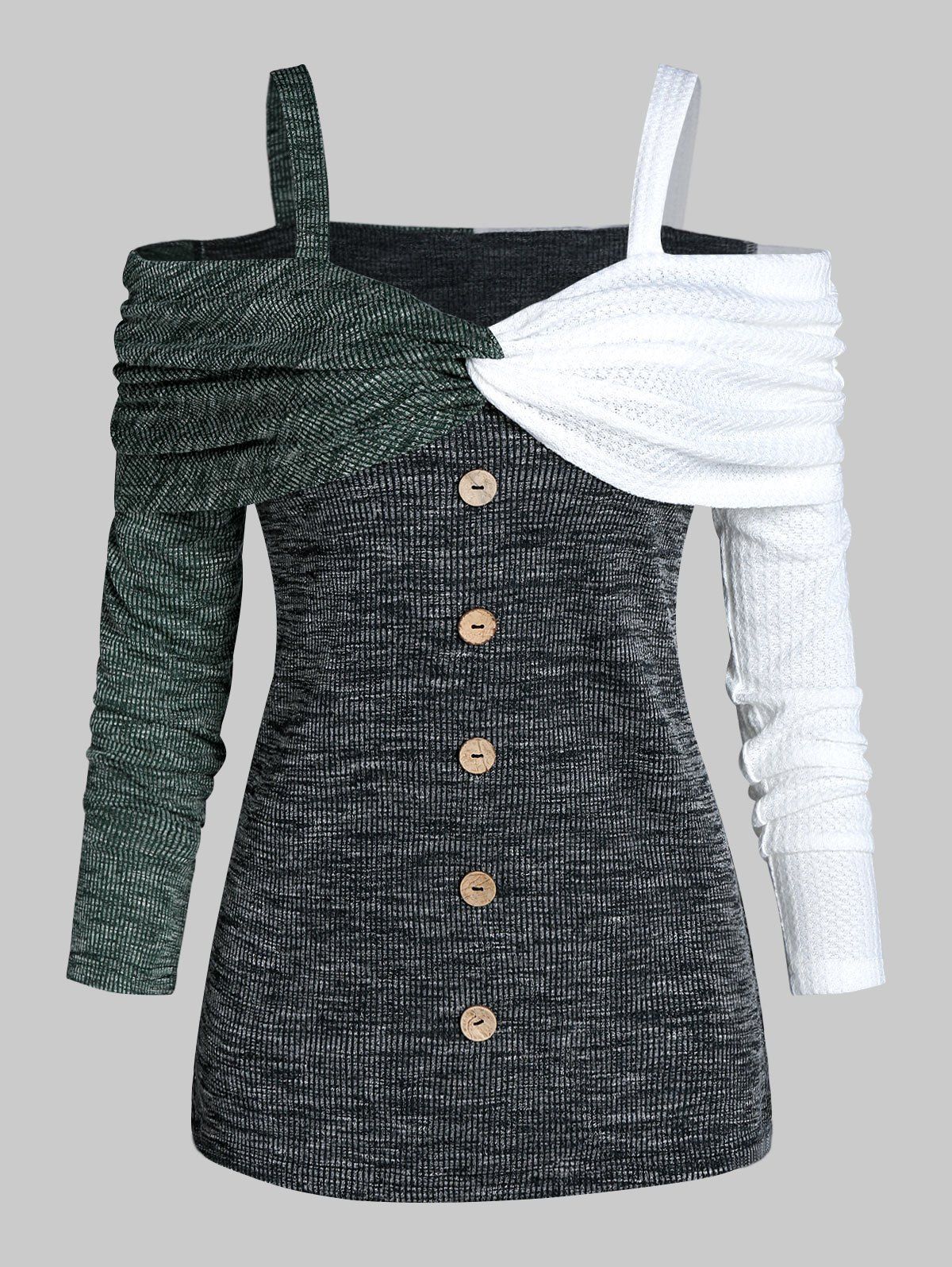 

Front Twist Cold Shoulder Button Pullover Sweater, Multi-a