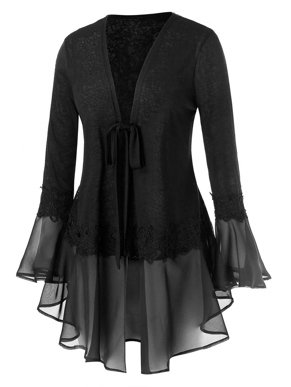 

Plus Size Tunic Marled Flare Sleeve Cardigan, Black