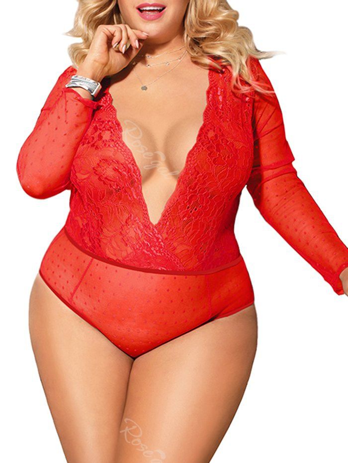 

Plus Size Low Cut Backless Teddy, Rosso red