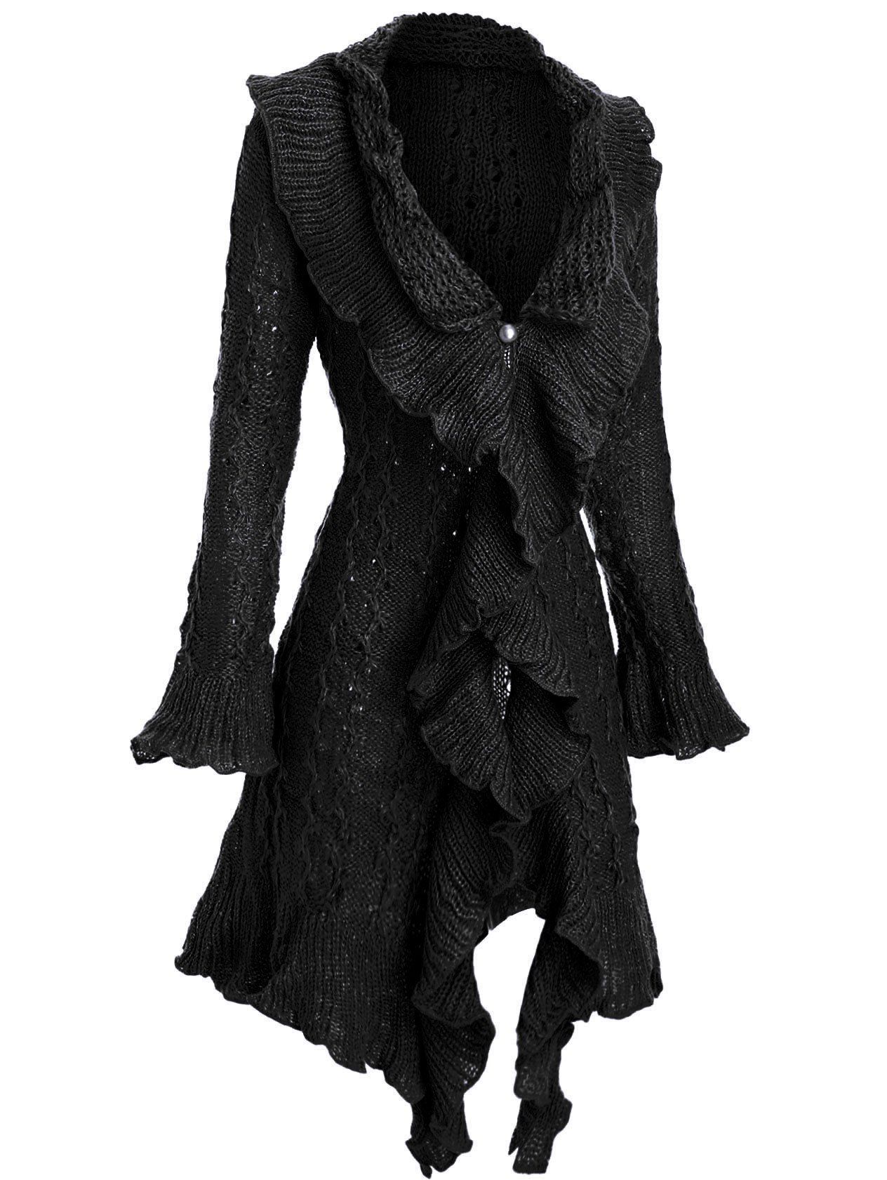 

Metallic Thread Flounce Ruffle Cuff Tunic Cardigan, Black