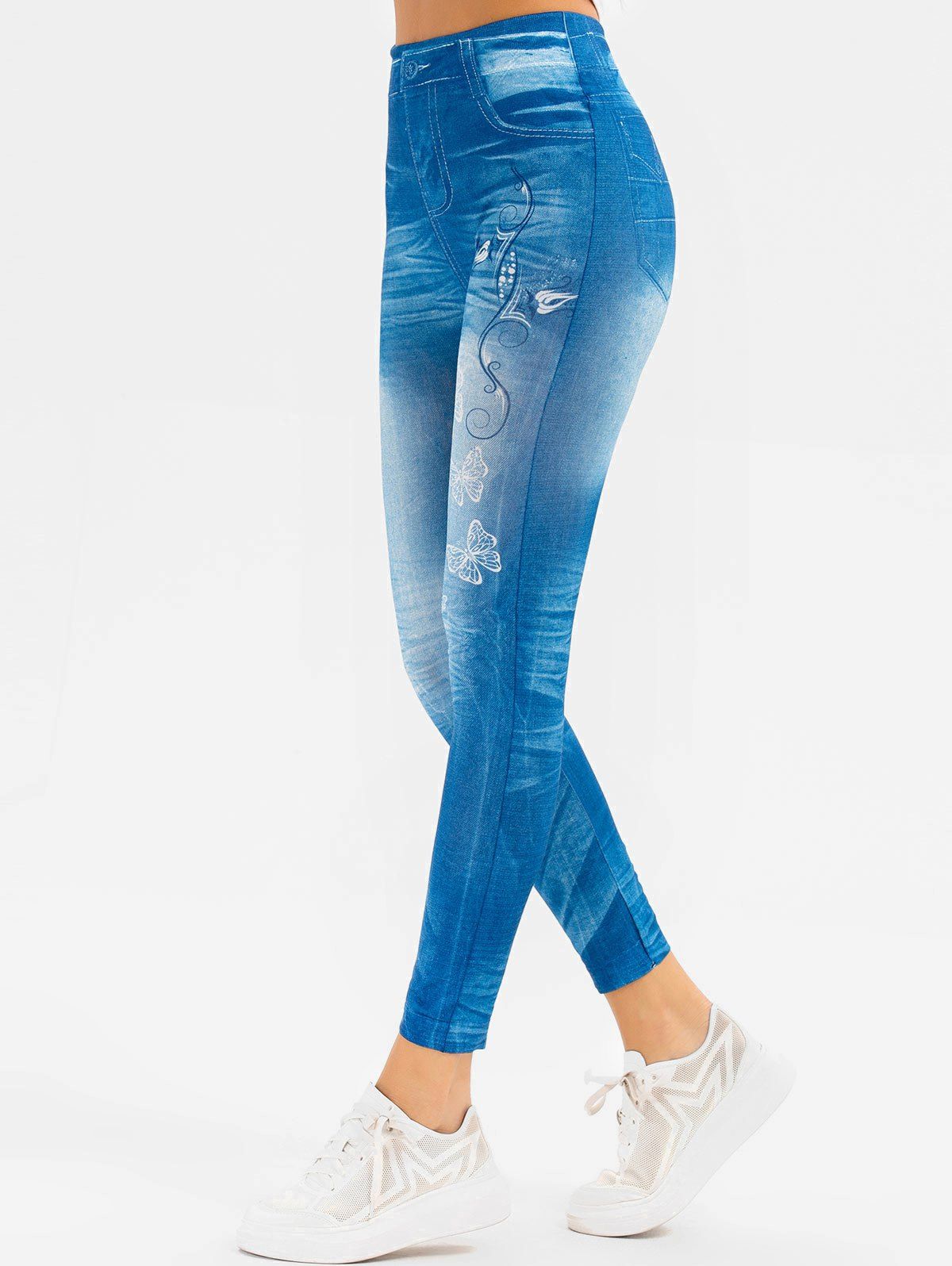 

Skinny Butterfly Print 3D Jeggings, Denim dark blue