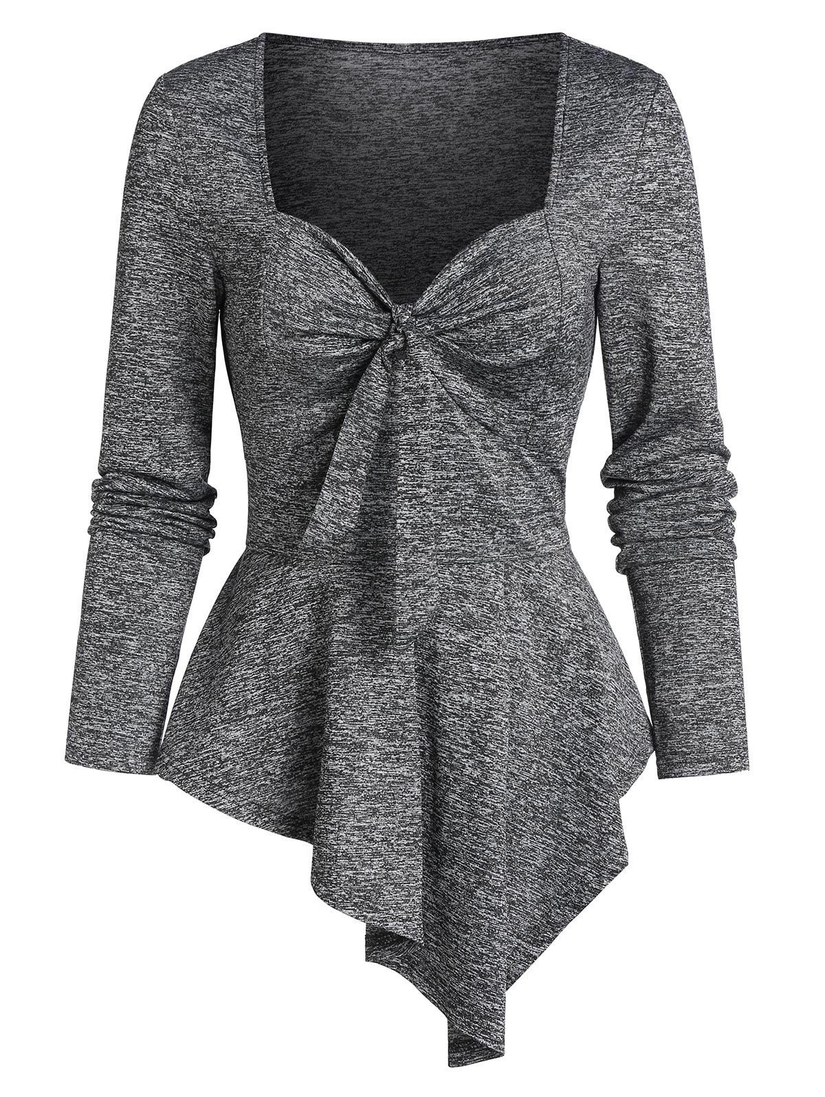 

Bowknot Asymmetric Heathered Peplum T-shirt, Ash gray