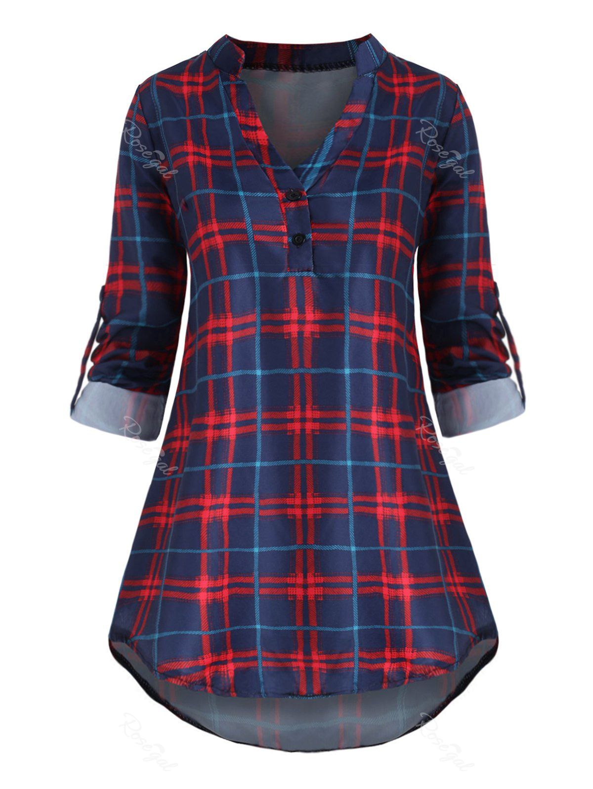 

Plus Size Plaid Roll Up Sleeve Blouse, Multi-a