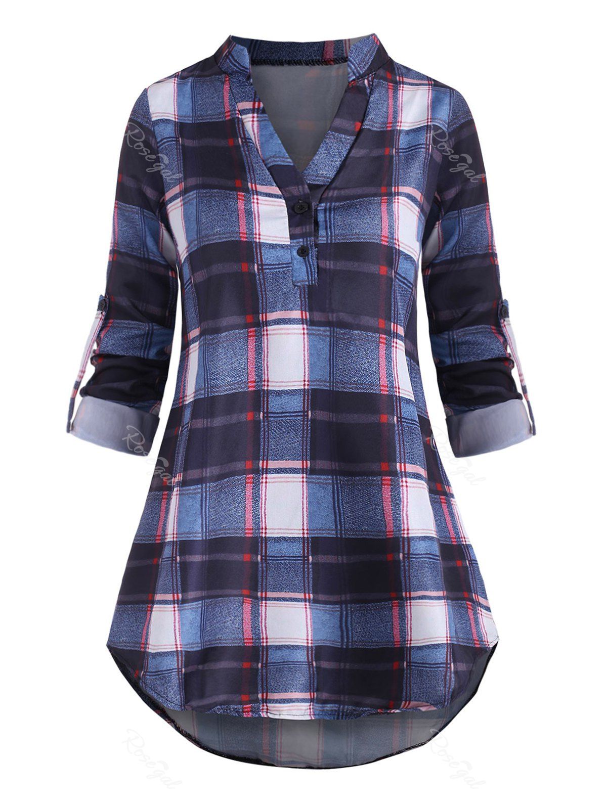 

Plus Size Plaid Roll Up Sleeve Blouse, Multi