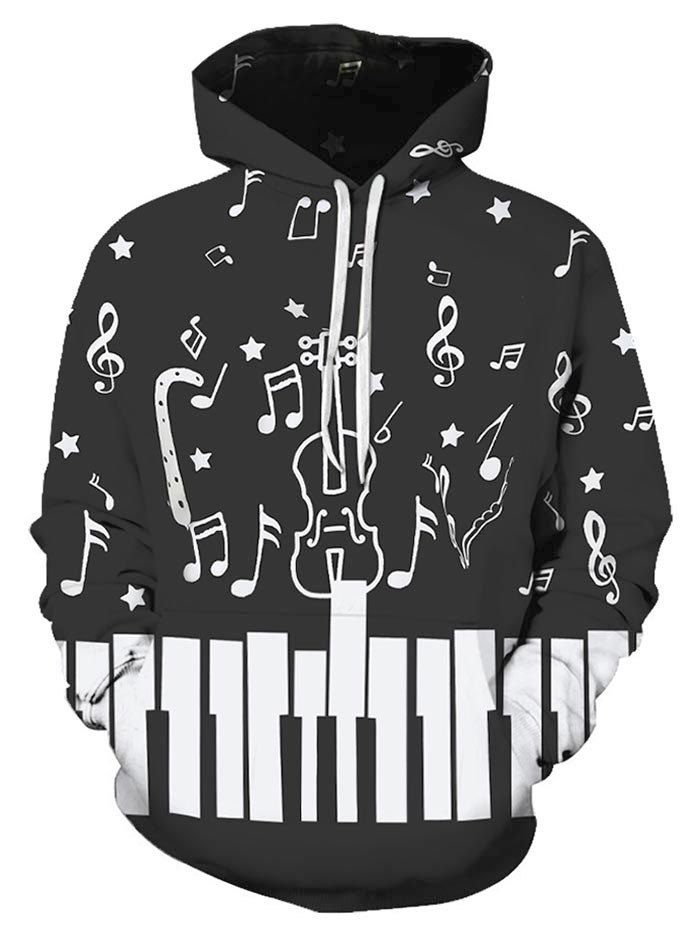 

Musical Note Printed Pocket Design Hoodie, Multi