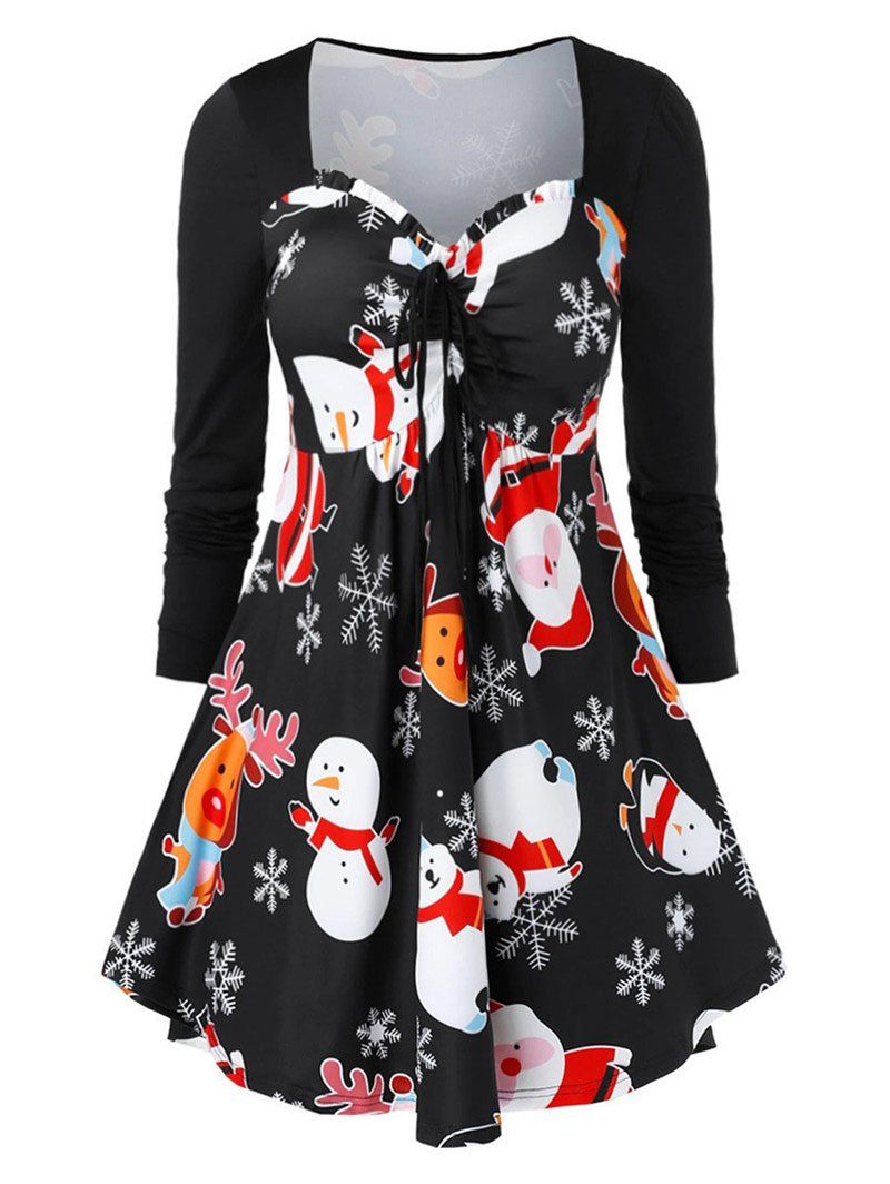 

Christmas Snowman Santa Claus Ruffle Sweetheart Dress, Black